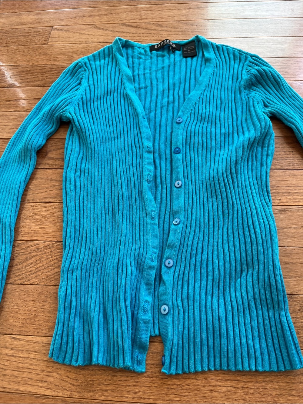 Express Women’s Turquoise Ribbed Button-Down Cardigan - Picture 4 of 4